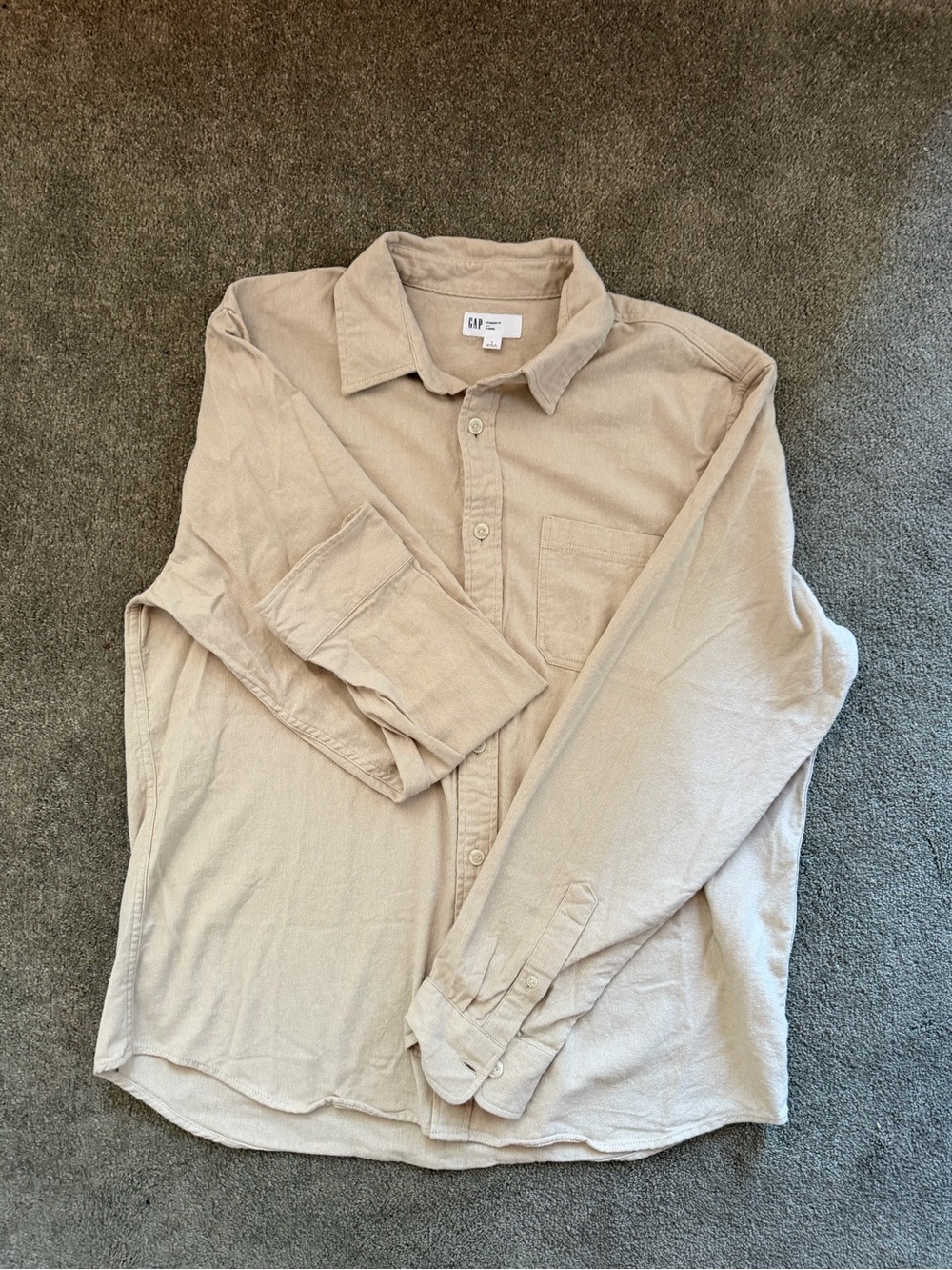 GAP 100% Cotton Men's Light Beige Flannel Button-Down Shirt